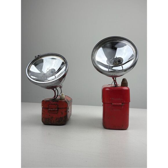 Vtg Teledyne Big Beam 266 Red Metal Flashlights Lantern Combo Railroad Untested - Picture 3 of 13